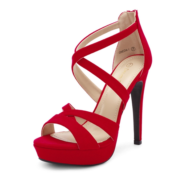 Stiletto Platform Pump Sandals - RED SUEDE -  0